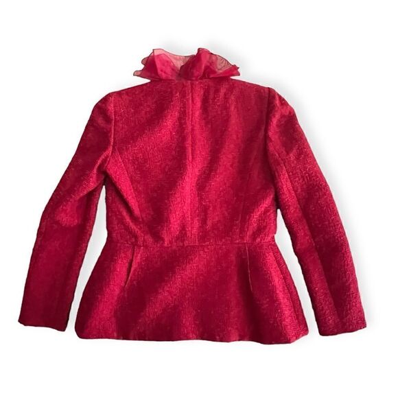 Giambattista Valli red tweed blazer silk ruffle collar, NWOT 40 - Picture 3 of 4